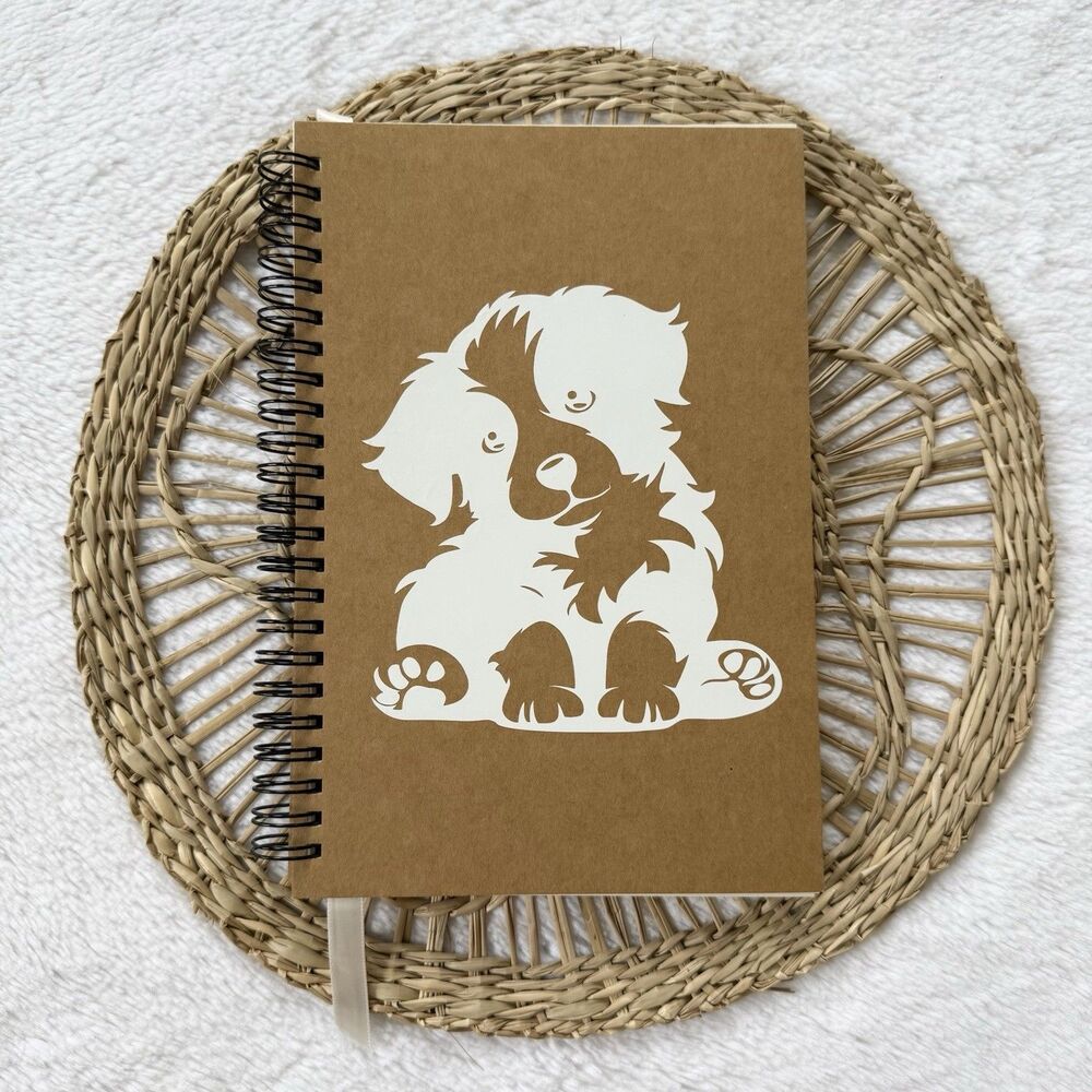 Handmade Vinyl White Dog Notebook With Bookmark A5 Unlined 60 Sheets 120 Pages